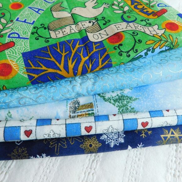 Christmas Holiday Fabric Lot 2.5 pounds Blues 22 pcs, Scraps & Yards Quilting - Picture 8 of 16